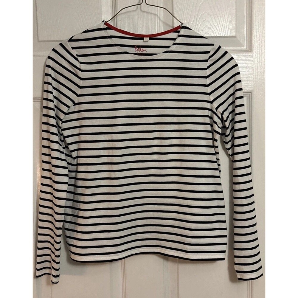 Boden Women's Black White Striped Long Sleeve Breton Natical Cotton Top Sz US 2